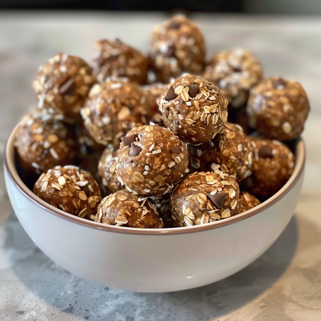 Juicy no-bake energy bites featuring chia seeds and flaxseed, displayed appealingly.