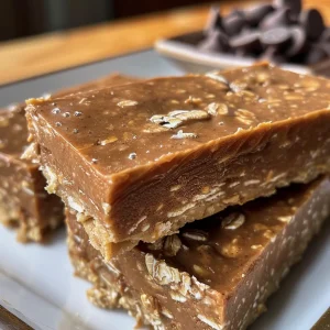 Juicy no-bake protein bars displayed on a white plate, featuring a rich chocolate exterior.