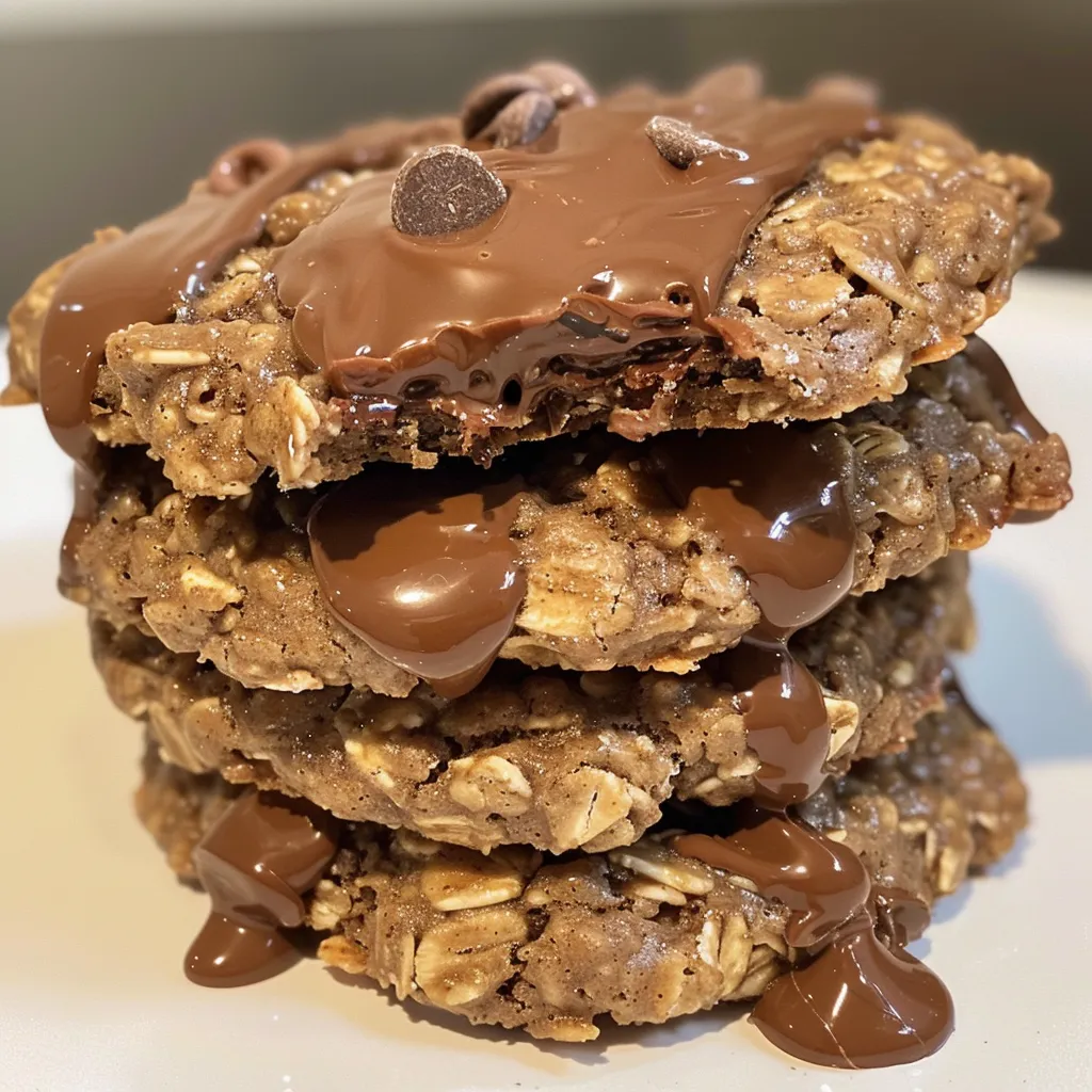 A detailed shot of freshly baked oatmeal protein cookies, showcasing the rolled oats and chocolate chips.