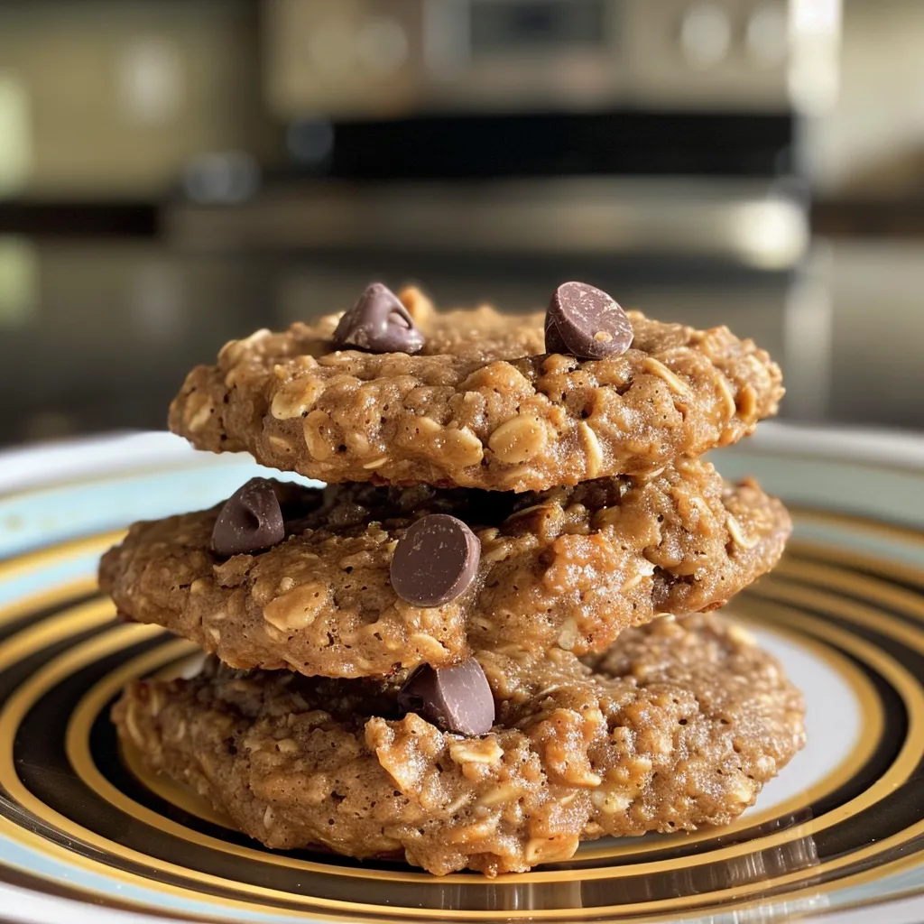 Side view of delicious oatmeal protein cookies, highlighting their chewy texture and appealing appearance.