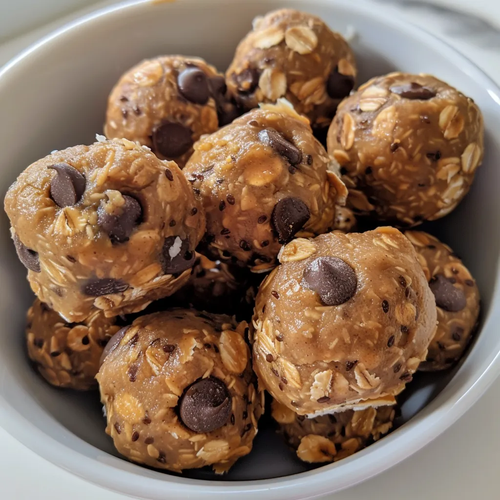 Juicy Peanut Butter Energy Balls featuring oats and chocolate.
