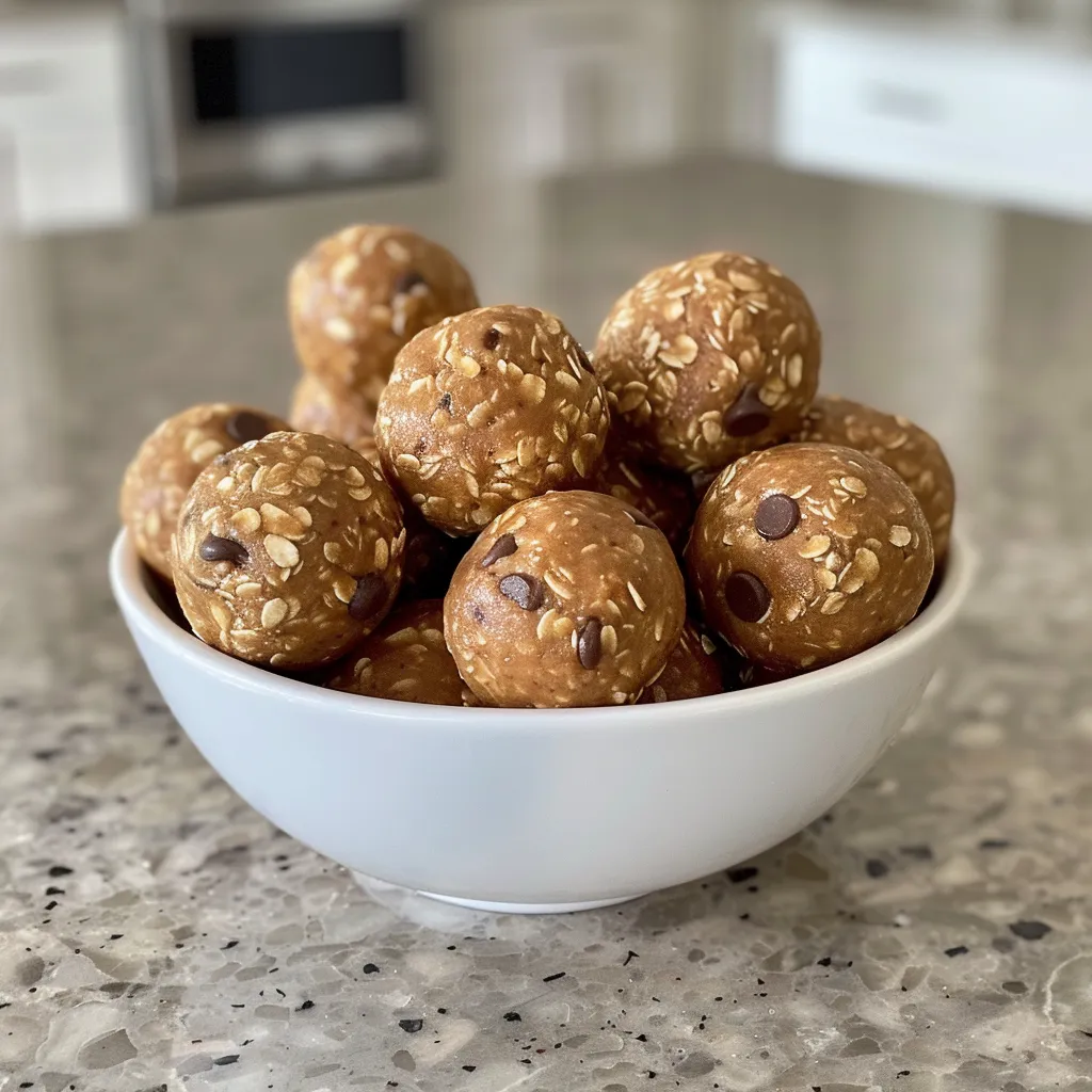 Gourmet presentation of Peanut Butter Energy Balls on a plate.