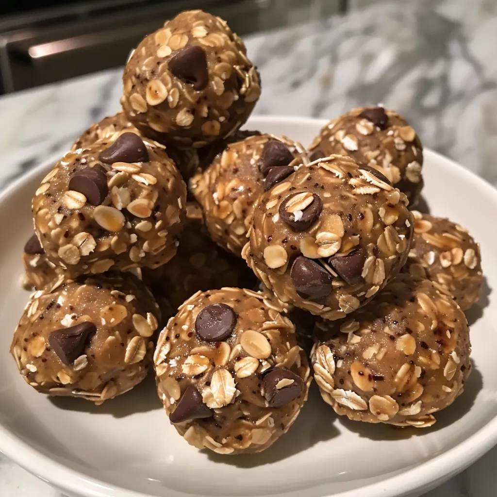 Gourmet energy bites showcasing rolled oats and creamy peanut butter.