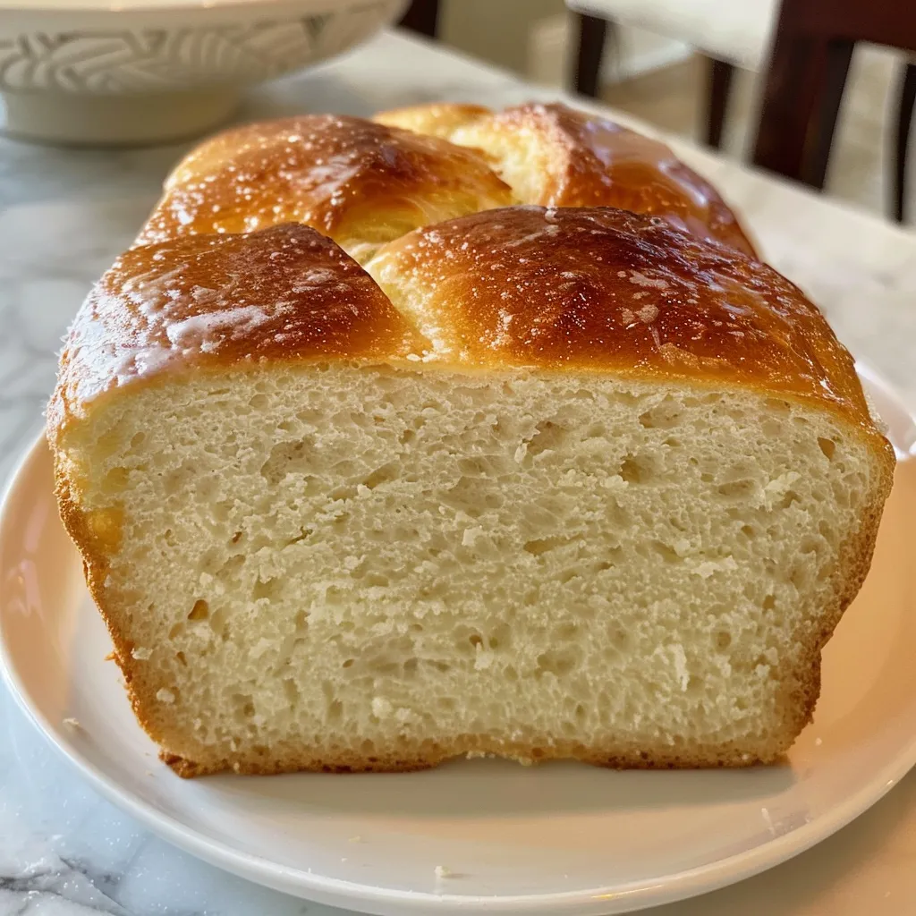 Captivating side perspective of a Soft Milk Bread Loaf, emphasizing its tender crumb and glossy finish.