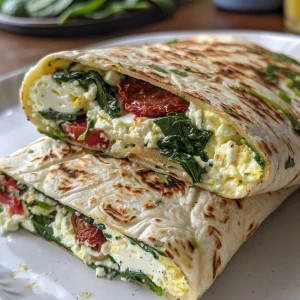 Juicy spinach feta wrap on a plate, highlighting the creamy filling and colorful ingredients.