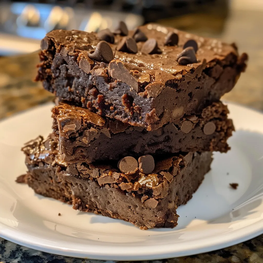 Detailed side shot of rich sugar-free brownies, highlighting the fudgy surface and ingredients.