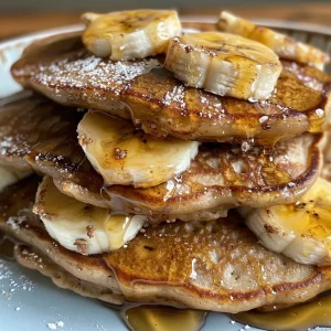 Delicious vegan banana oat pancakes topped with a sprinkle of cinnamon.