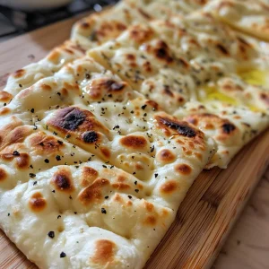 Juicy yogurt flatbread highlighting its soft, airy layers.