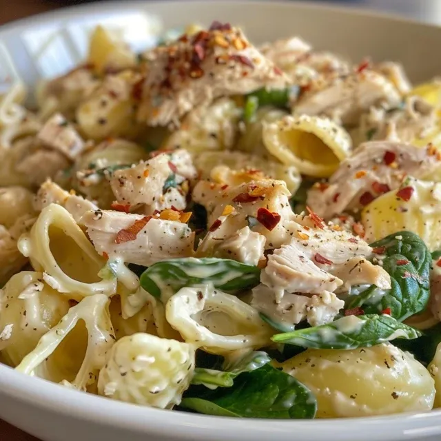 Juicy creamy garlic chicken with spinach in a skillet.