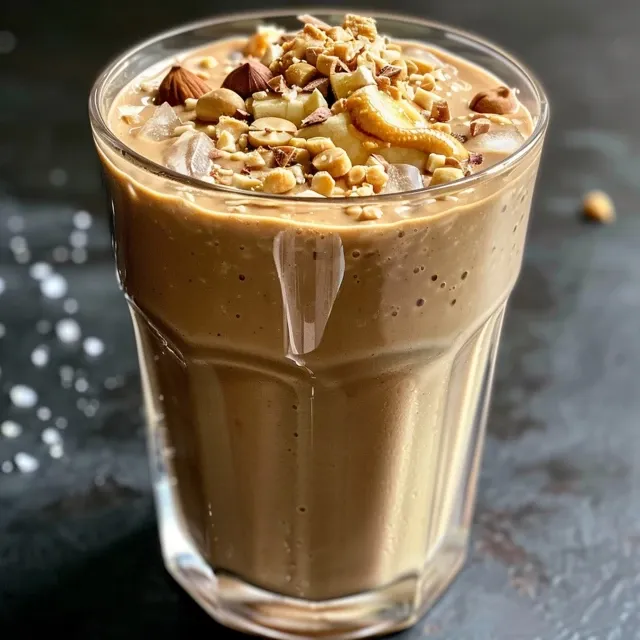 Side view of a colorful vegan smoothie topped with nuts and cacao nibs.