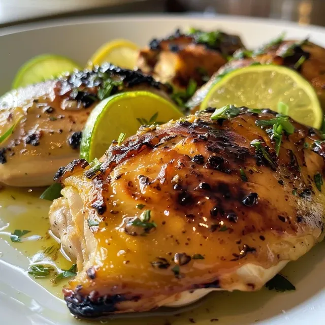 Side view of tender lemon chicken, showcasing a crispy coating and vibrant colors.