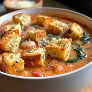 A delicious serving of creamy white bean tomato soup, highlighting the texture and ingredients.