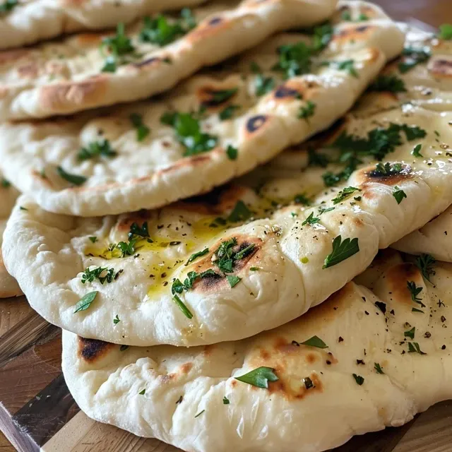Textured close-up of Greek pita bread, highlighting its warm, soft crust.