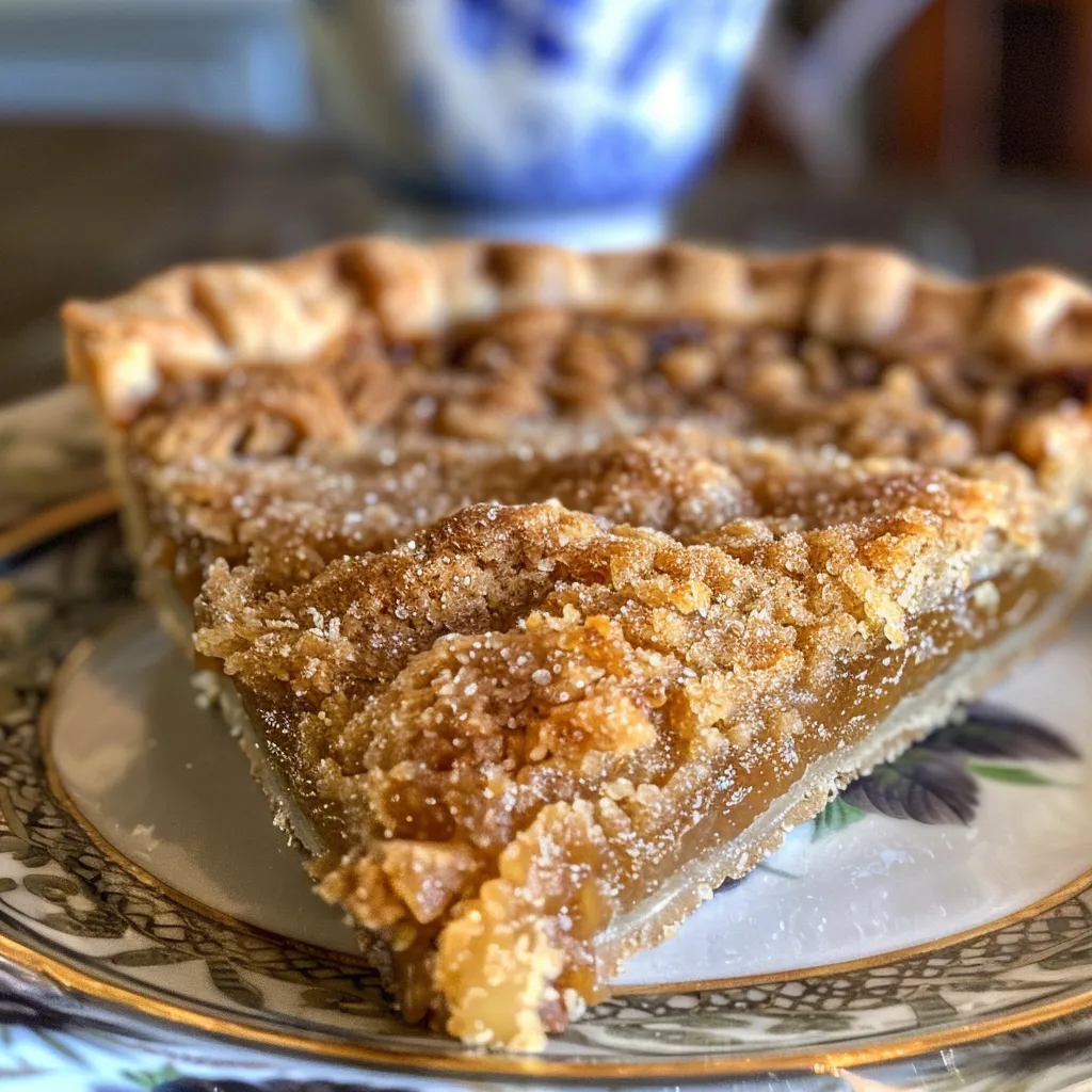 Juicy Amish Shoofly Pie slice revealing a textured filling with hints of spices.