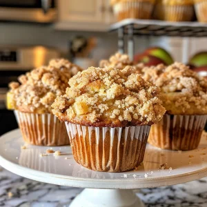 A tempting array of warm Apple Cinnamon Streusel Muffins, featuring a crumbly topping.