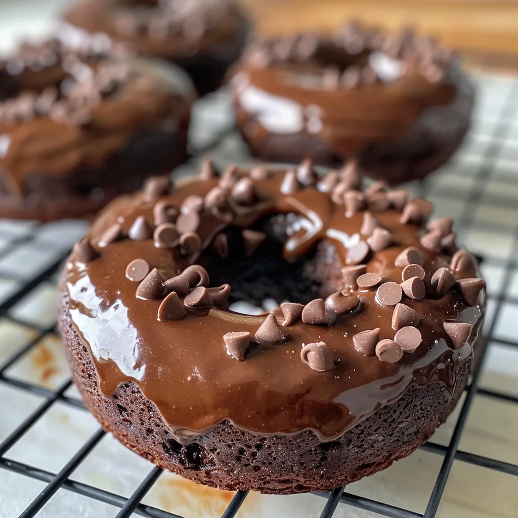 A delicious baked donut adorned with a rich chocolate frosting.