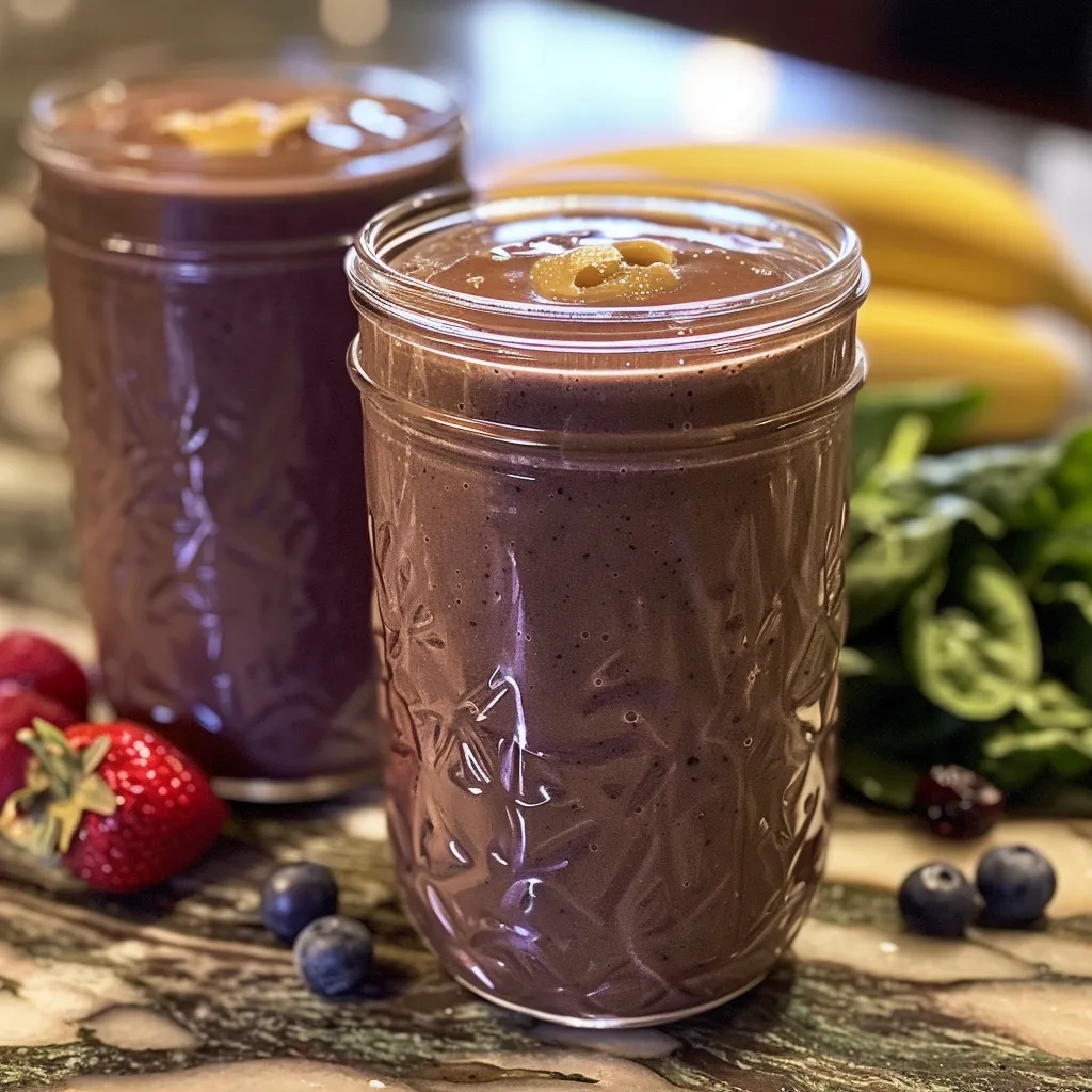 A side view of a Berry Almond Butter Smoothie, highlighting the blend of mixed berries and almond butter, topped with a sprinkle of cinnamon.
