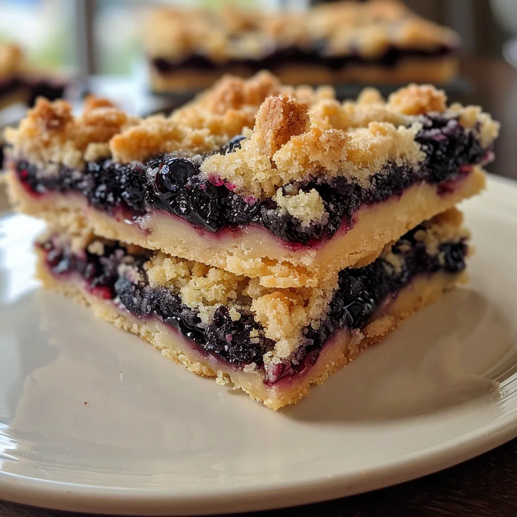 Delicious blueberry shortbread bars with a rich crumble topping, highlighting the vibrant blueberries.