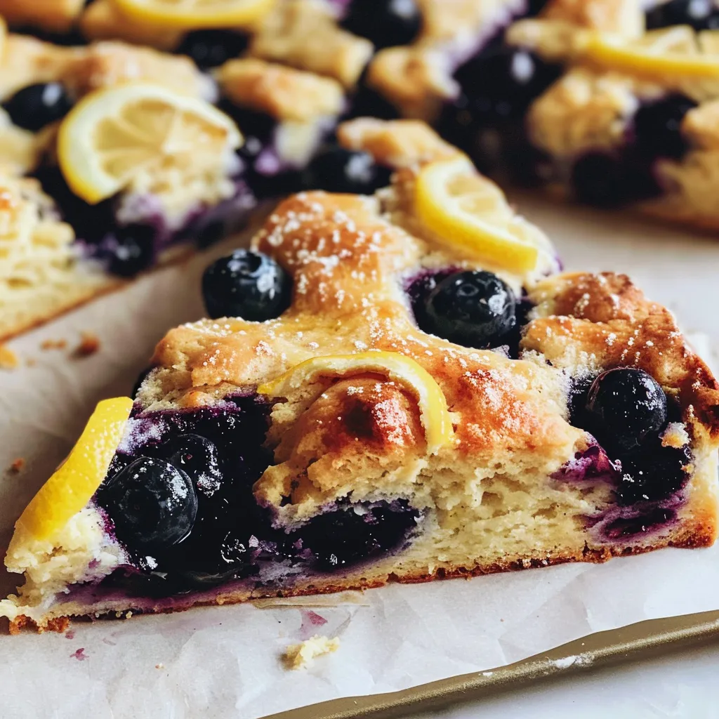 Juicy blueberry lemon scones displayed on a rustic wooden table, showcasing their golden-brown crust.