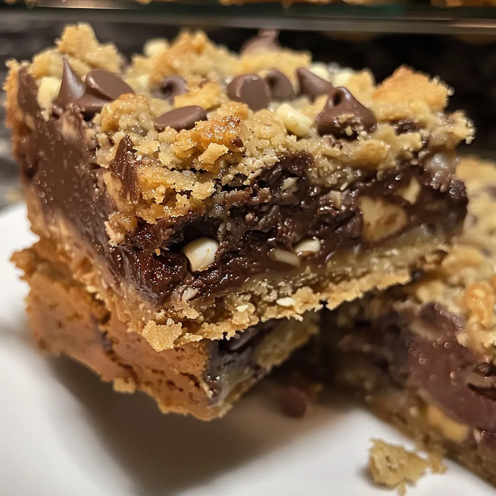 Juicy chocolate chip muffin crumb bars with a rich chocolate hazelnut spread layer.
