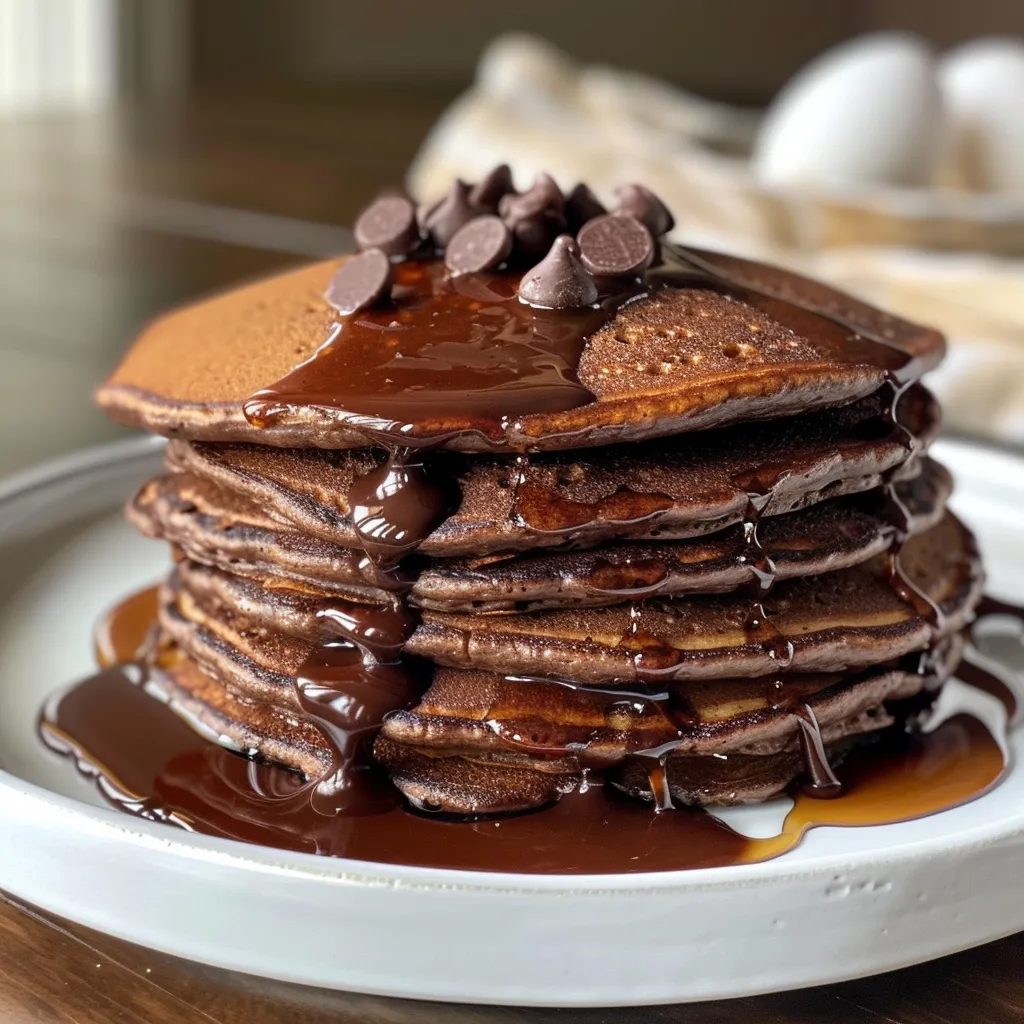 A tempting display of chocolate oat pancakes, highlighting the rich cocoa color.