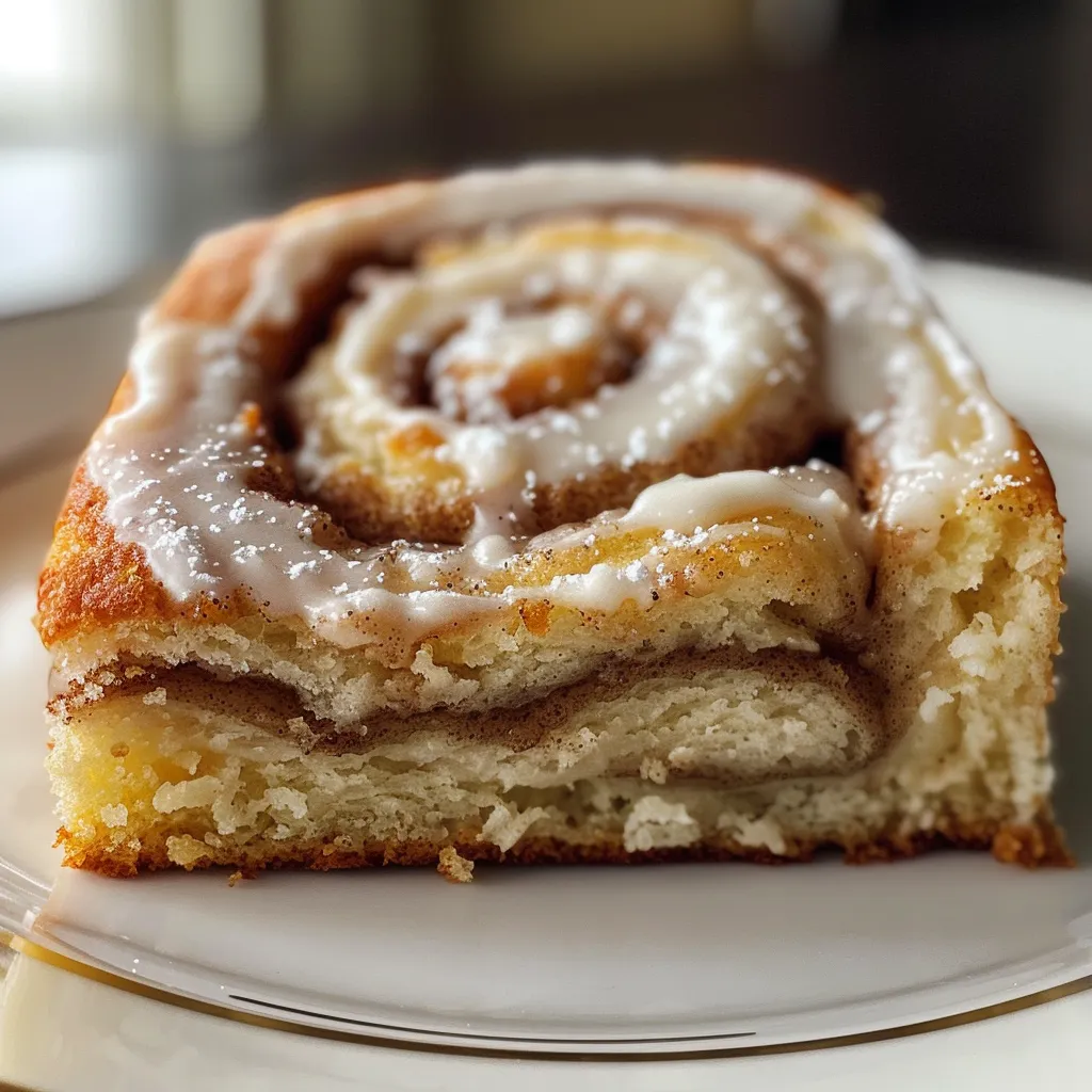 A mouthwatering cinnamon roll cake featuring a rich icing, revealing its spiral design.