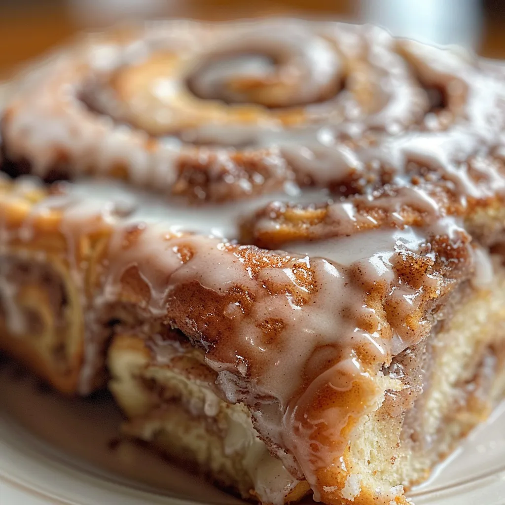 Juicy-looking Cinnamon Roll Coffee Cake with visible layers and a rich, gooey topping.