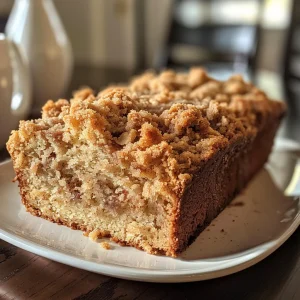 Detailed shot of a cinnamon loaf cake, highlighting the crumb and the sweet icing on top.