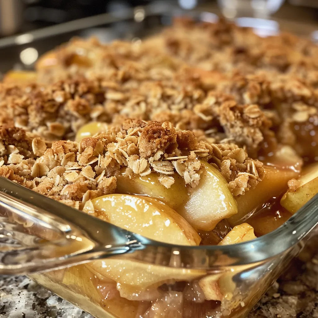 Homemade Classic Apple Crumble with a crispy crust and visible apple layers.