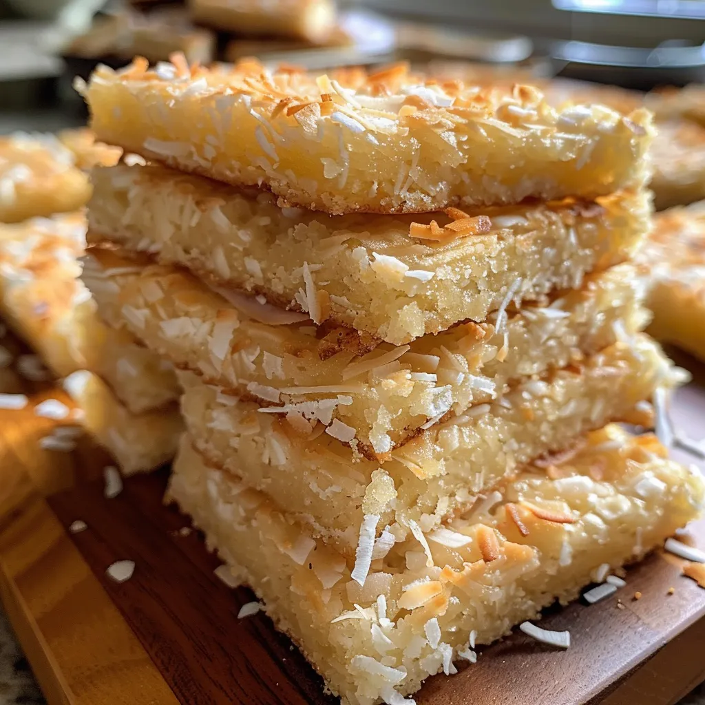 Juicy Coconut Square Chewies, showcasing a moist interior and a light crust.
