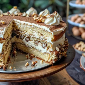Detailed view of a Coffee Hazelnut Sponge Cake displaying layers and creamy frosting, captured with an iPhone 15 Pro.