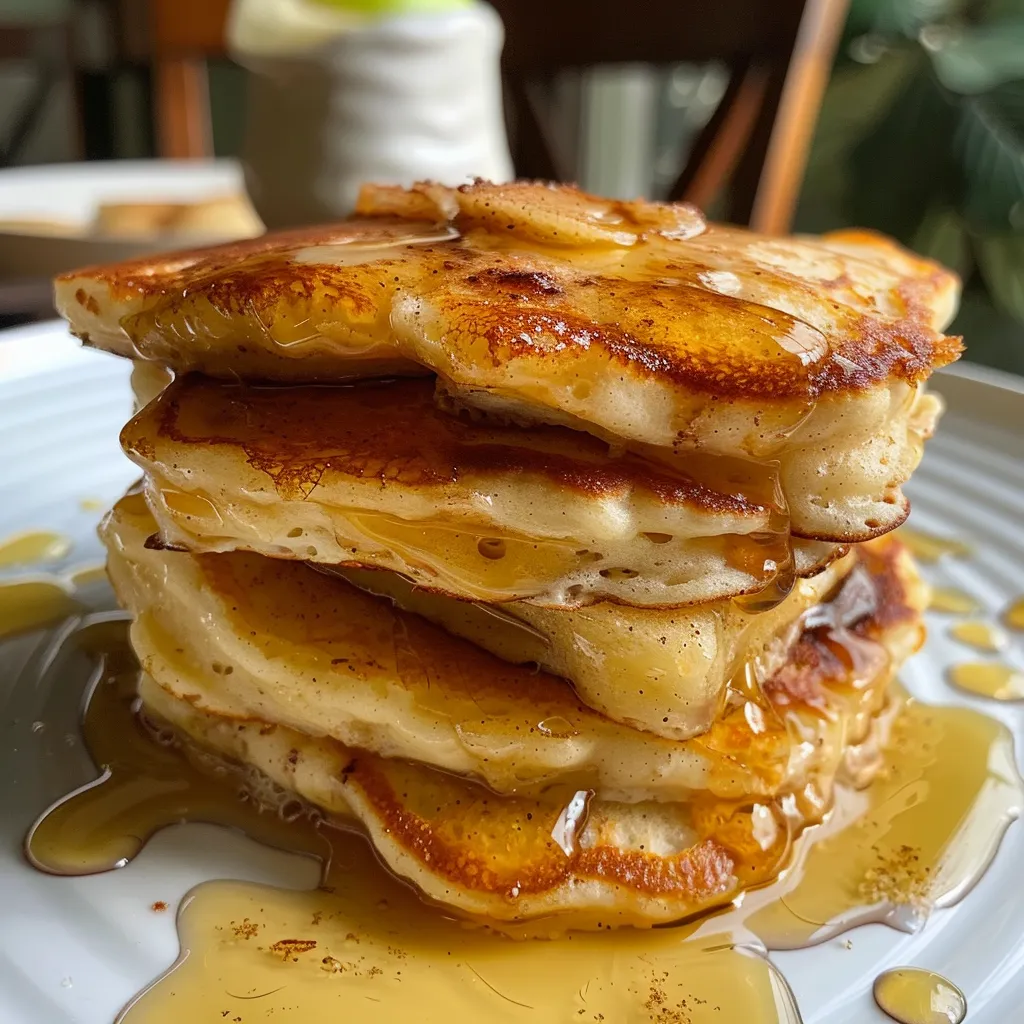 Pancakes filled with cottage cheese, featuring a sprinkle of cinnamon and fresh apple.