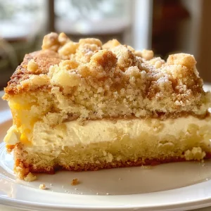 A delicious piece of Cream Cheese Crumb Cake with a golden-brown crumb topping.