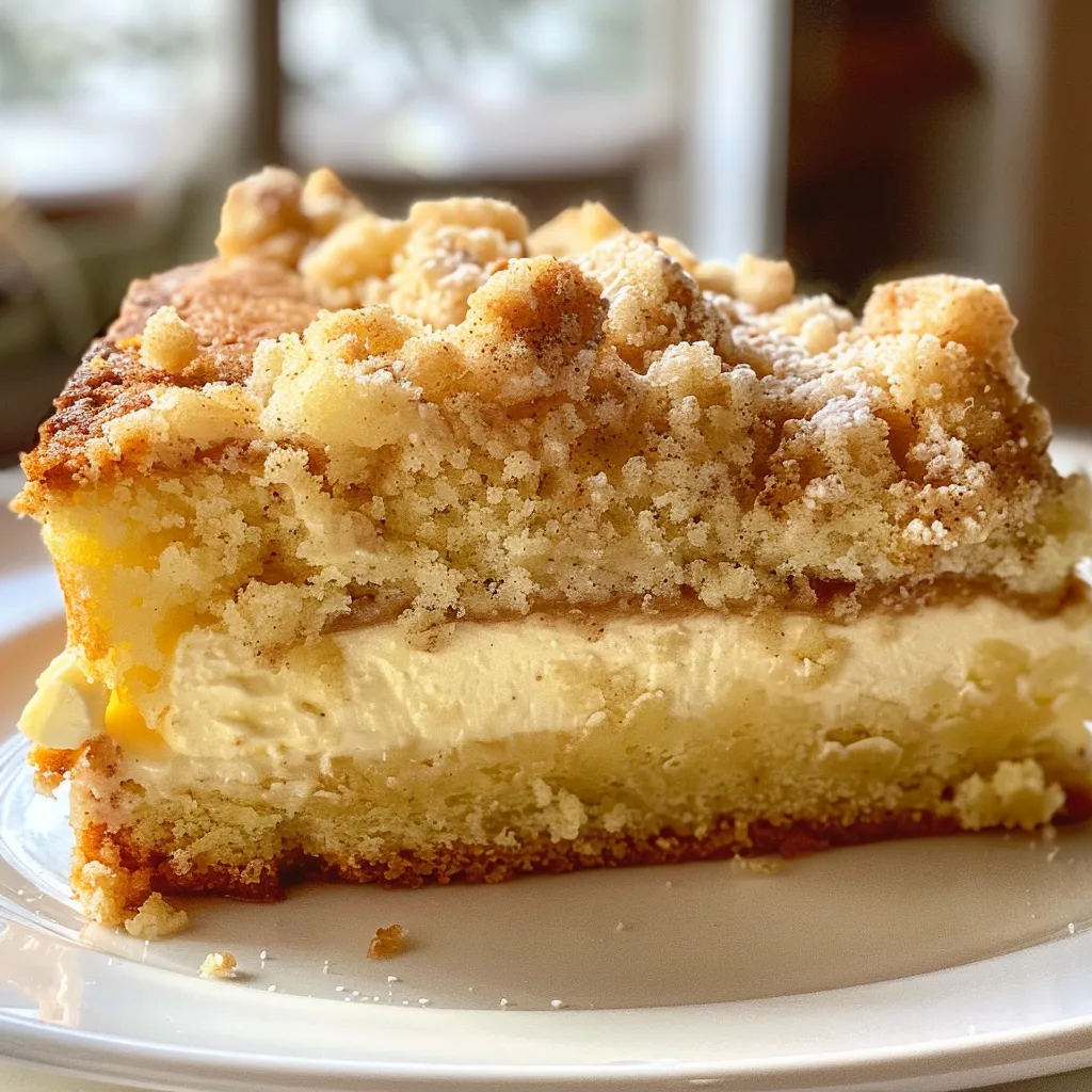 A delicious piece of Cream Cheese Crumb Cake with a golden-brown crumb topping.