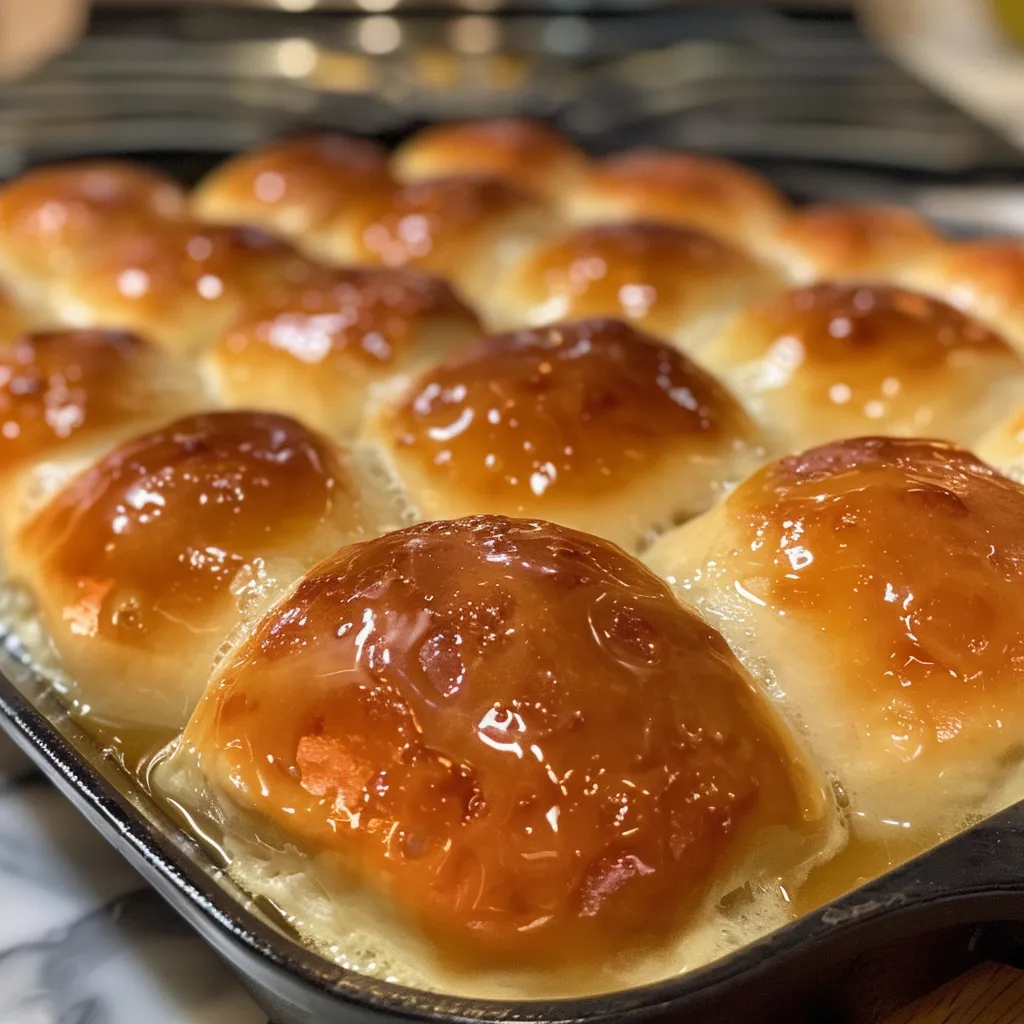 A rustic presentation of Easy Cast Iron Dinner Rolls in a cast iron skillet.