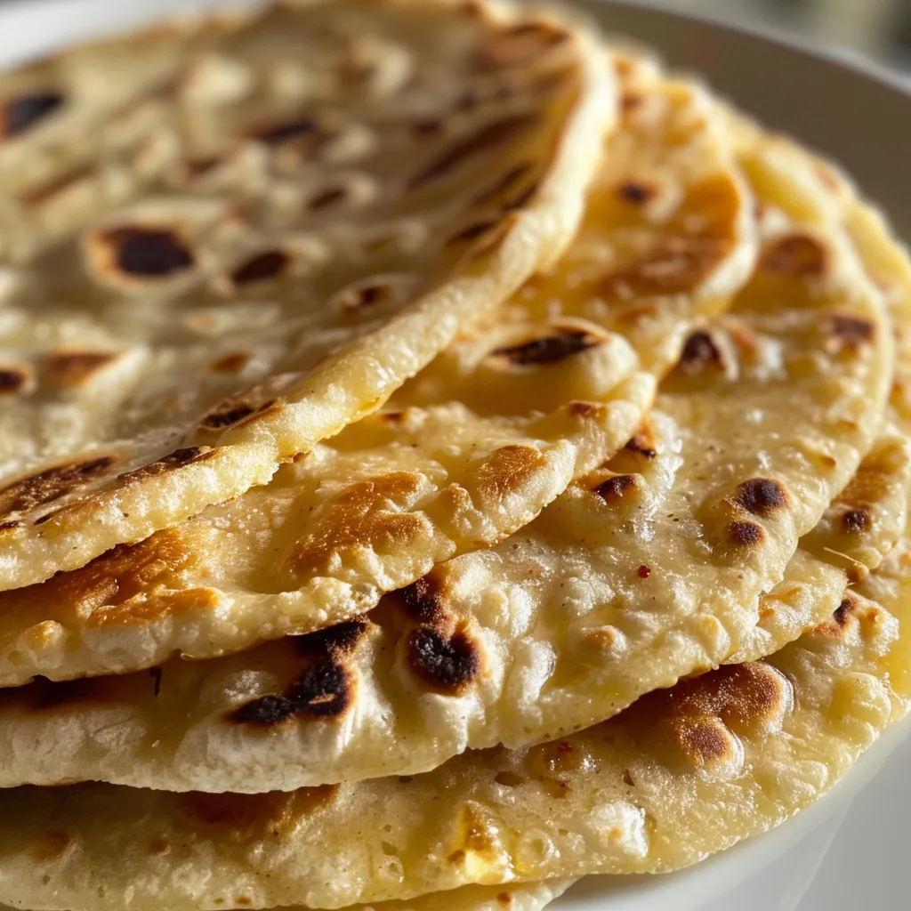 A hand holding a warm flour tortilla, demonstrating its softness and flexibility.