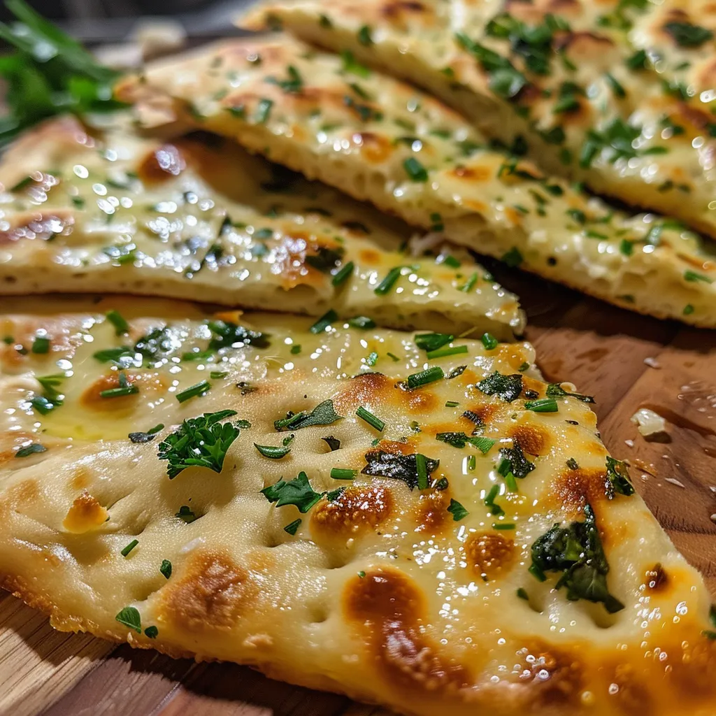 Juicy Garlic and Herb Flatbread highlighted by vibrant green chives and parsley.