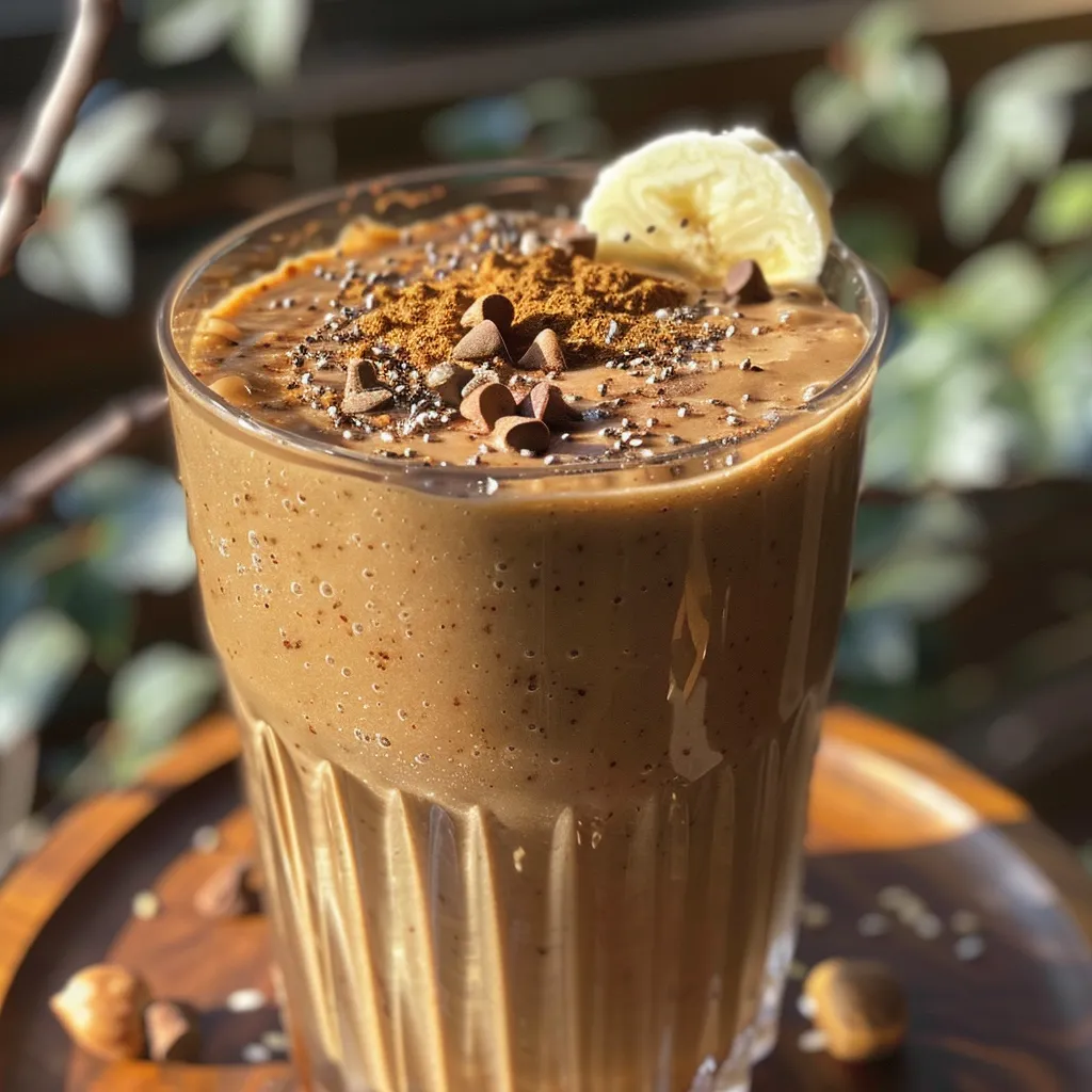 Close-up side view of a creamy Gingerbread Smoothie in a clear glass.