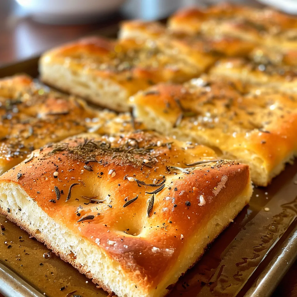 Appetizing gluten-free focaccia with a crispy crust and soft interior, garnished with rosemary.