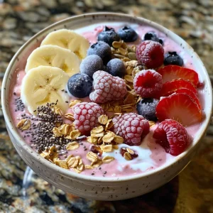 A side view of a Greek yogurt smoothie bowl garnished with banana slices and honey.
