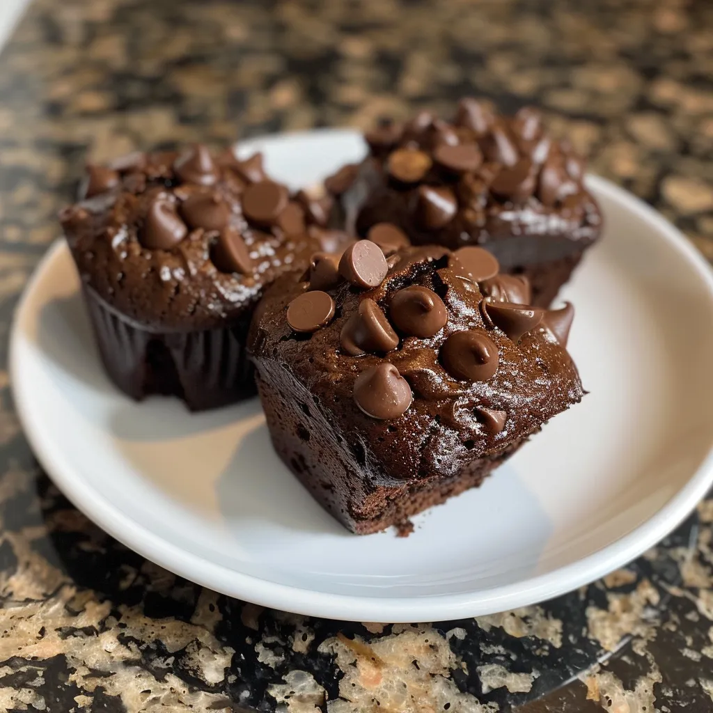 Juicy chocolate muffins arranged beautifully, highlighting their healthy ingredients.