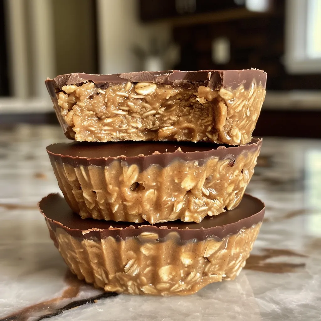 Textured peanut butter oat cups displayed on a grey plate.