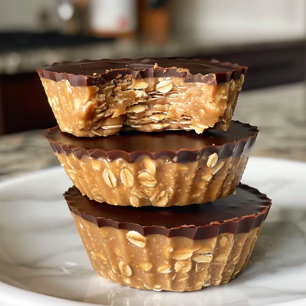 A tray of homemade peanut butter oat cups with a gooey center.