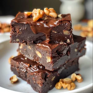 Juicy raw chocolate brownies stacked, highlighting their moist interior.