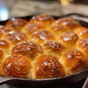 Delicious homemade dinner rolls with a soft texture, nestled in a skillet.