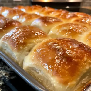 A plate of freshly baked, soft dinner rolls with a light golden crust, ready to eat.