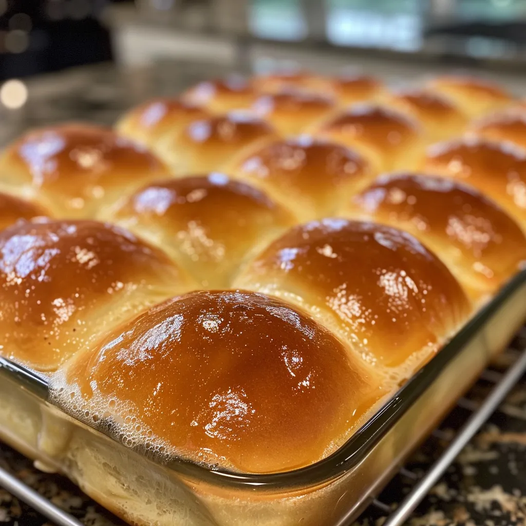 Tantalizing soft dinner rolls with a rich buttery sheen, presented in a cozy setting.