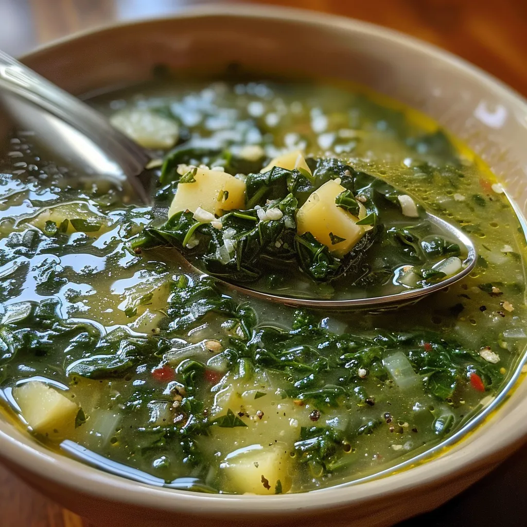 Bowl of spinach soup showcasing its smooth texture, with a sprig of spinach on top.