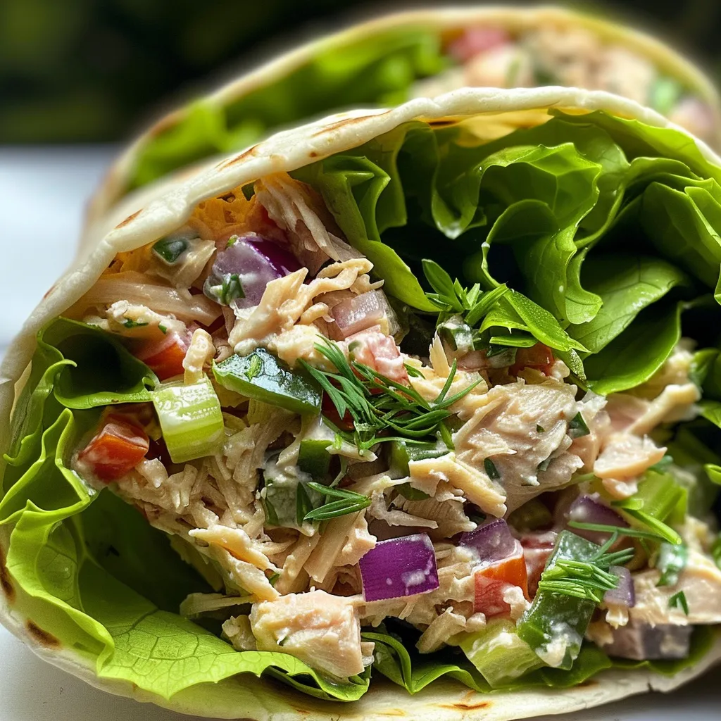 Close-up of a juicy tuna wrap showcasing fresh ingredients.