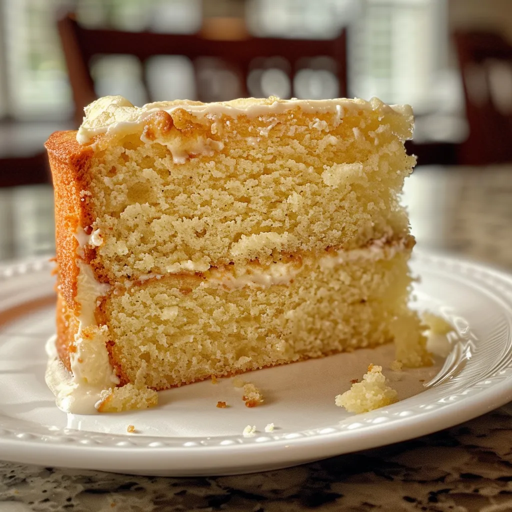 A succulent slice of Vanilla Bean Tea Cake with a luscious glaze, captured in a close-up shot.